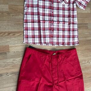 TRUE ROCK set Red and White Plaid Shirt & red shorts
